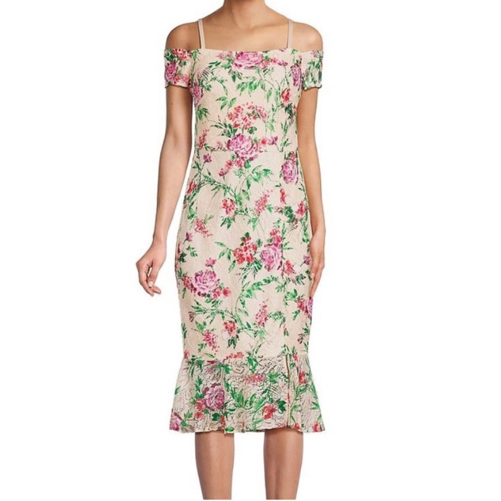 Guess Floral Midi Dress - Pink and Green